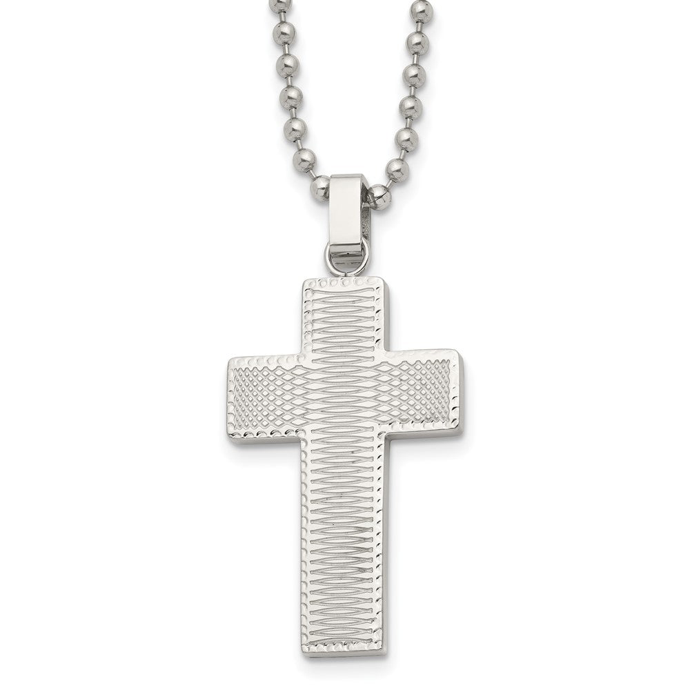 Chisel Stainless Steel Polished Laser Cut Cross Pendant on a 22 inch Ball Chain Necklace, 22 x 21.84 mm