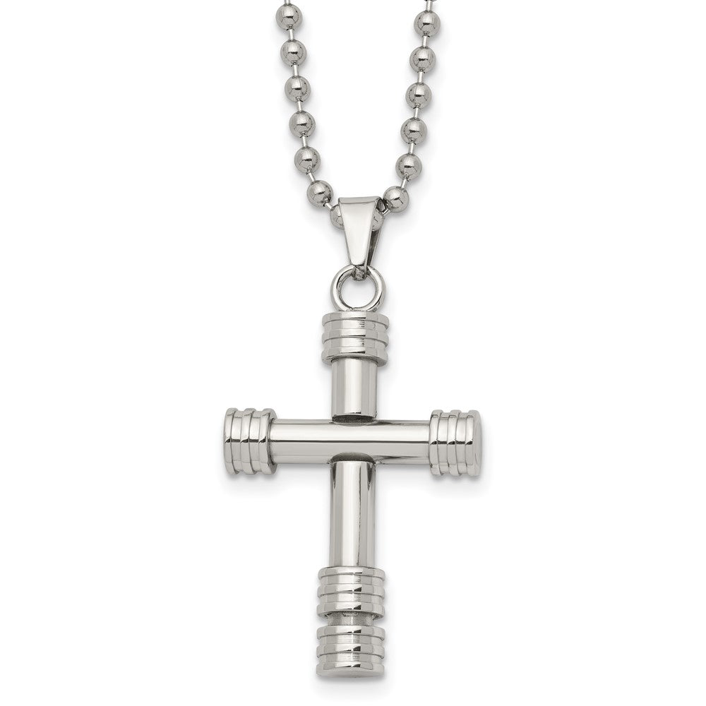 Chisel Stainless Steel Polished Cross Pendant on a 22 inch Ball Chain Necklace, 22 x 22.05 mm