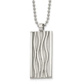Chisel Stainless Steel Polished and Textured Wave Design Dog Tag on a 22 inch Ball Chain Necklace, 22 x 18.68 mm