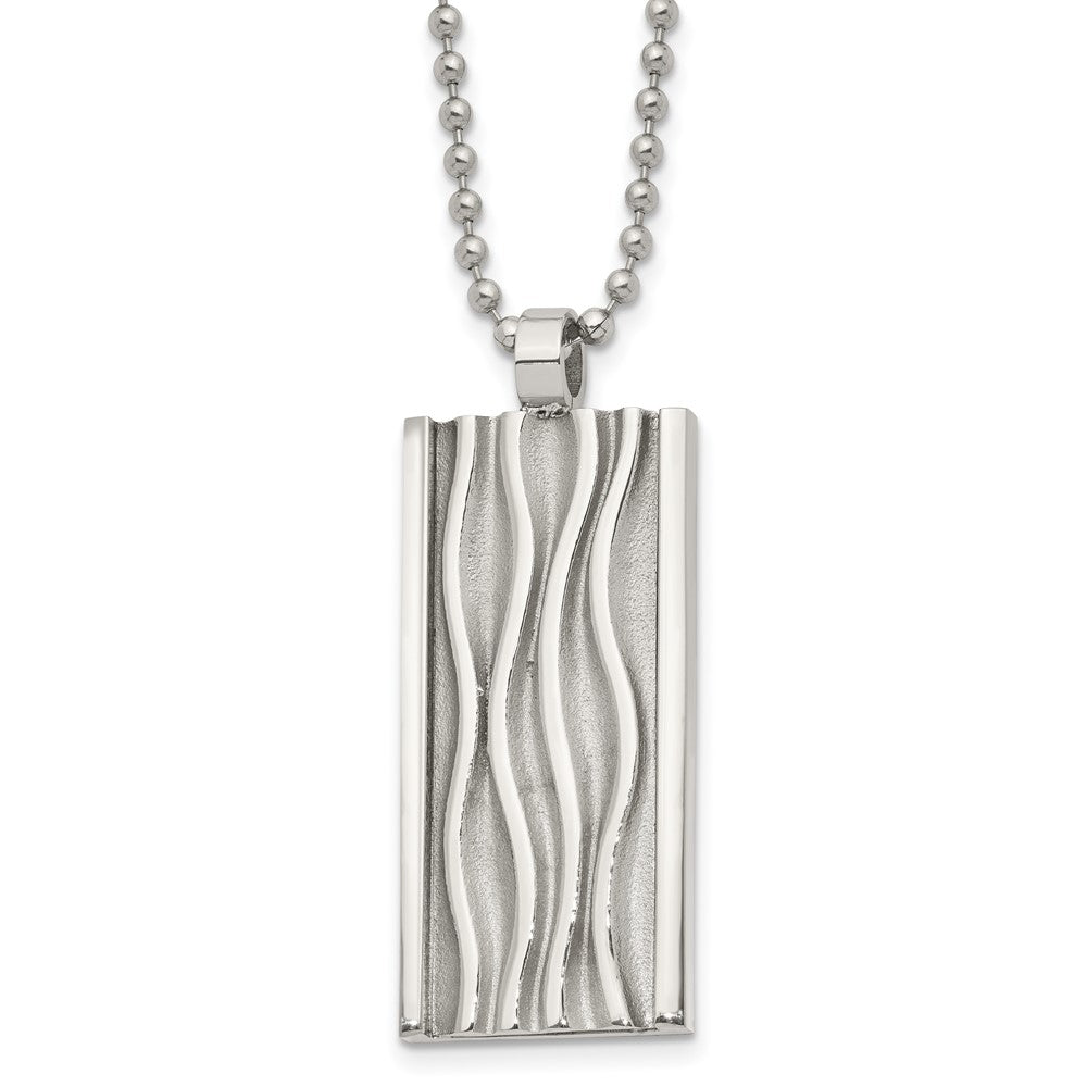 Chisel Stainless Steel Polished and Textured Wave Design Dog Tag on a 22 inch Ball Chain Necklace, 22 x 18.68 mm