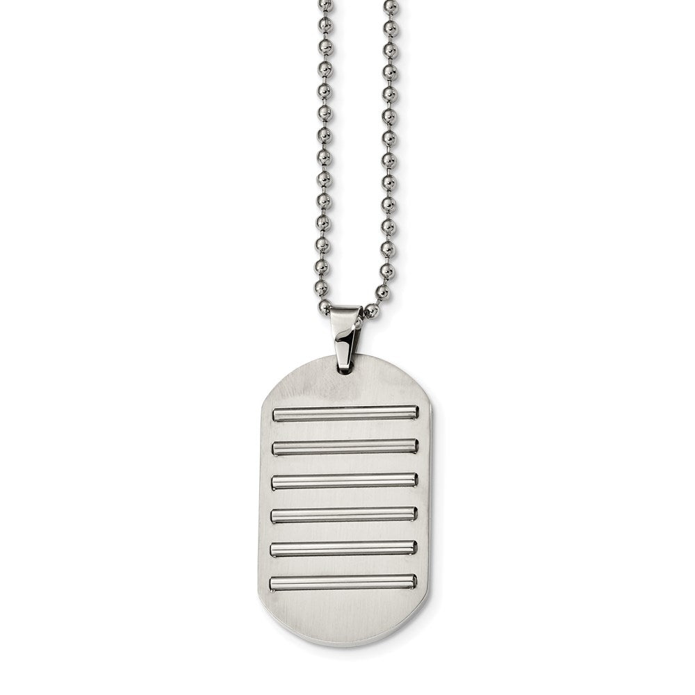 Stainless Steel Brushed and Polished Dog Tag Necklace, 22 x 25.76 mm