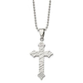 Chisel Stainless Steel Polished and Satin Hammered with CZ Cross Pendant on a 22 inch Ball Chain Necklace, 22 x 26.52 mm