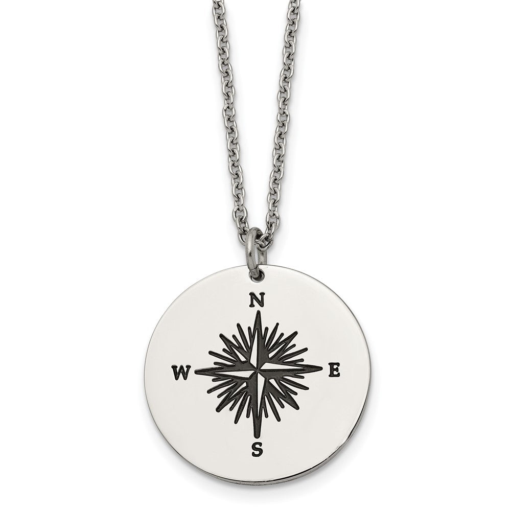 Chisel Stainless Steel Polished Enameled NOT ALL WHO WANDER ARE LOST Compass Pendant on a 22in Cable Chain Necklace, 22 x 24.92 mm
