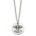 Chisel Stainless Steel Polished and Enameled BRAVE Bumble Bee Pendant on a 22 inch Cable Chain Necklace, 22 x 22.07 mm
