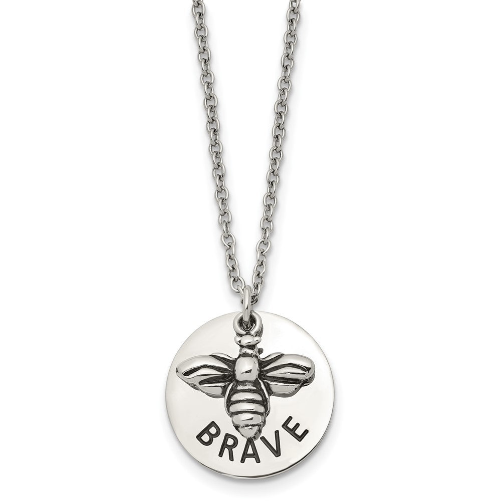 Chisel Stainless Steel Polished and Enameled BRAVE Bumble Bee Pendant on a 22 inch Cable Chain Necklace, 22 x 22.07 mm