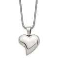 Chisel Stainless Steel Polished Heart Pendant on an 18 inch Snake Chain Necklace, 18 x 22 mm