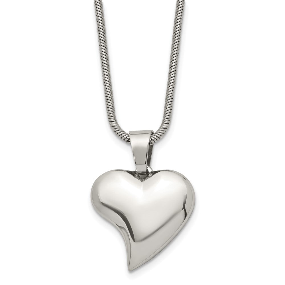 Chisel Stainless Steel Polished Heart Pendant on an 18 inch Snake Chain Necklace, 18 x 22 mm