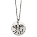 Chisel Stainless Steel Polished and Enameled JOYFUL Bumble Bee Pendant on a 22 inch Cable Chain Necklace, 22 x 21.97 mm