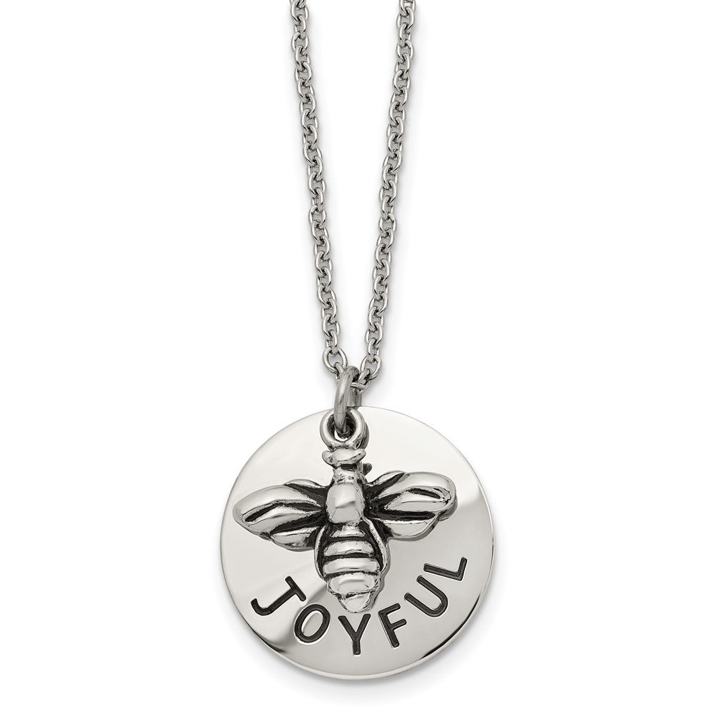 Chisel Stainless Steel Polished and Enameled JOYFUL Bumble Bee Pendant on a 22 inch Cable Chain Necklace, 22 x 21.97 mm