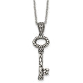 Stainless Steel Antiqued Polished and Textured Key 22in Necklace, 22 mm