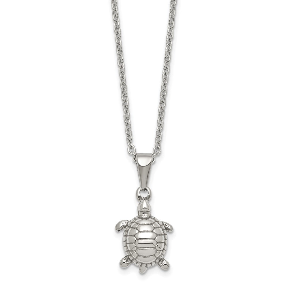 Chisel Stainless Steel Polished and Textured Turtle Pendant on a 22 inch Cable Chain Necklace, 22 x 14.2 mm