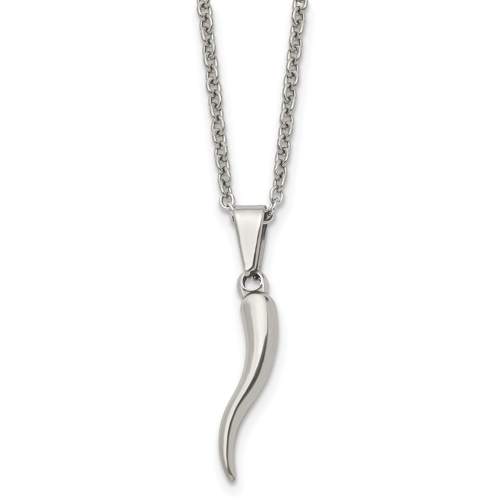 Chisel Stainless Steel Polished Italian Horn Pendant on a 22 inch Cable Chain Necklace, 22 x 4.17 mm