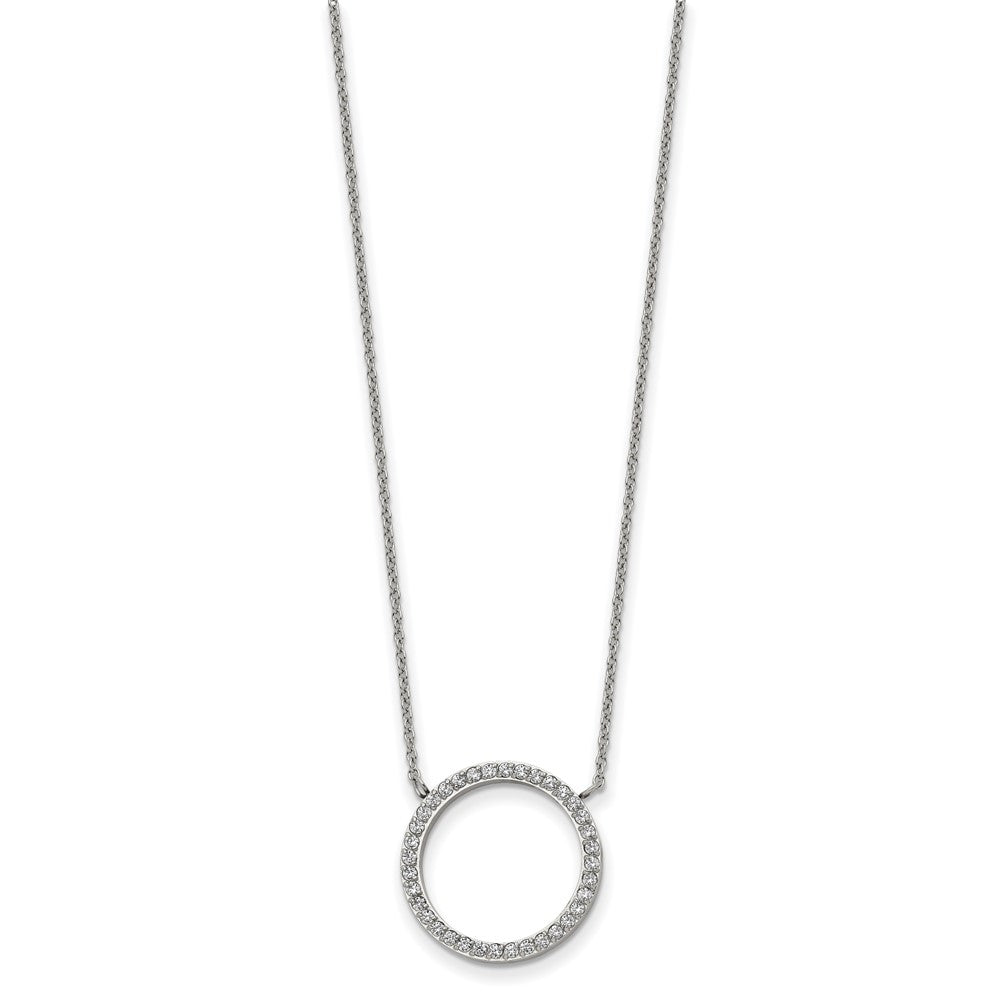 Chisel Stainless Steel Polished CZ Open Circle on a 17 inch Cable Chain with a 2.5 inch Extension Necklace, 17 x 18.33 mm