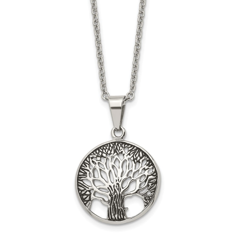 Chisel Stainless Steel Antiqued and Polished Tree of Life Pendant on a 20 inch Cable Chain Necklace, 20 x 24.59 mm