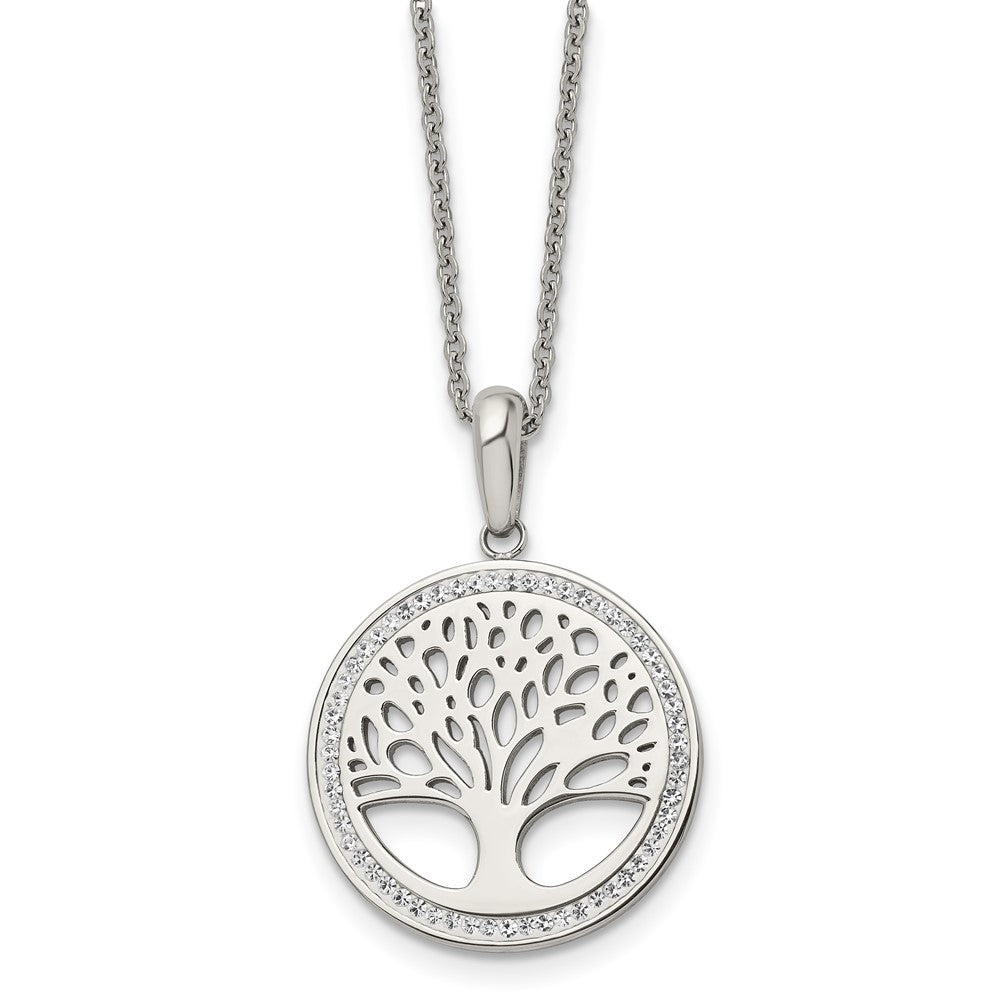 Chisel Stainless Steel Polished with Preciosa Crystal Tree of Life Pendant on a 16 inch Cable Chain with 2 inch Extension Necklace, 16 x 23.95 mm