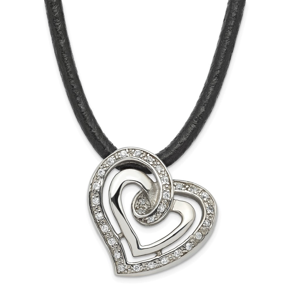 Stainless Steel CZ Heart Necklace, 18 mm
