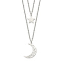 Chisel Stainless Steel Polished Beaded Star and Moon 2 Strand 30 inch Curb Chain Necklace, 30 x 24.25 mm