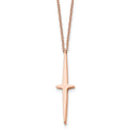 Chisel Stainless Steel Polished Rose IP-plated Cross Pendant on a 16 inch with 2 inch extension Cable Chain Necklace, 16 x 9.55 mm