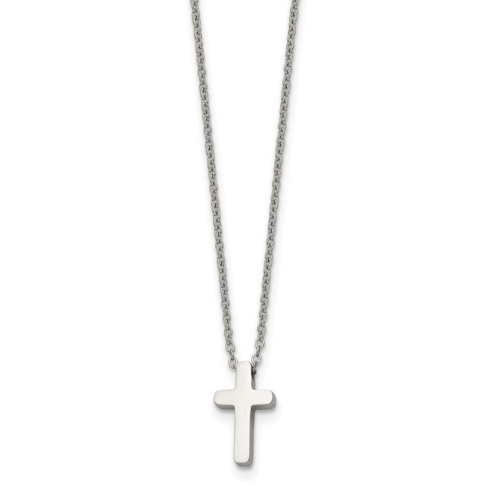 Chisel Stainless Steel Polished Cross Pendant on a 16 inch with 1 inch extension Cable Chain Necklace, 16 x 8.19 mm
