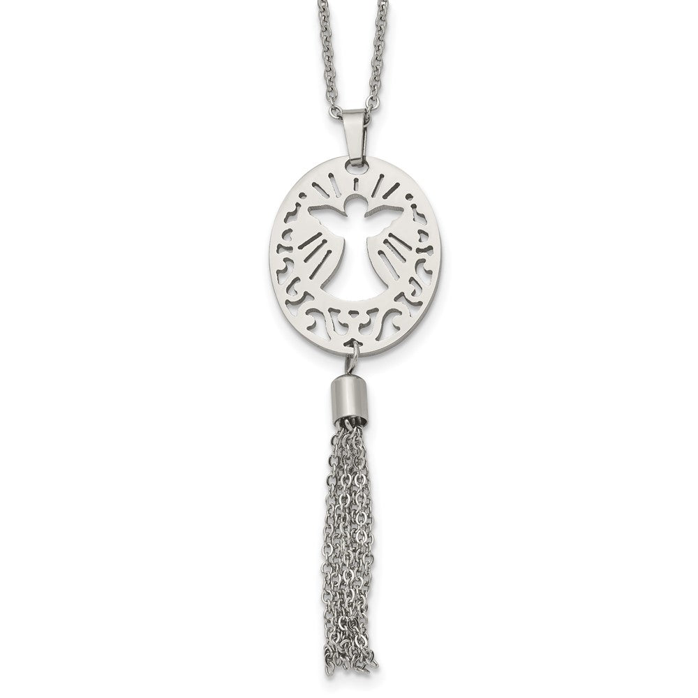 Stainless Steel Polished Angel w/Tassel Dangle 20in Necklace, 20 mm