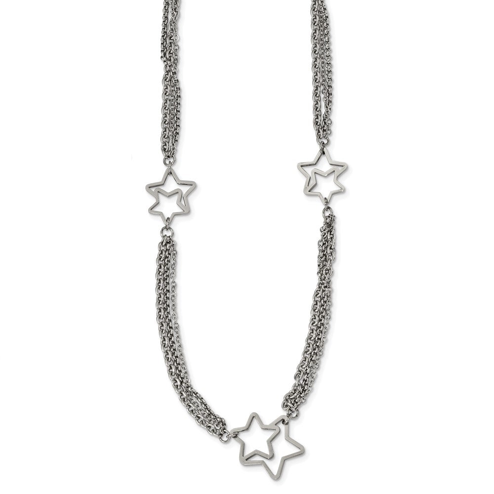 Stainless Steel Polished Star Multi Strand 30in Necklace, 30 mm