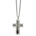 Chisel Stainless Steel Polished with Black Carbon Fiber Inlay Cross Pendant on a 24 inch Curb Chain Necklace, 24 x 35.94 mm