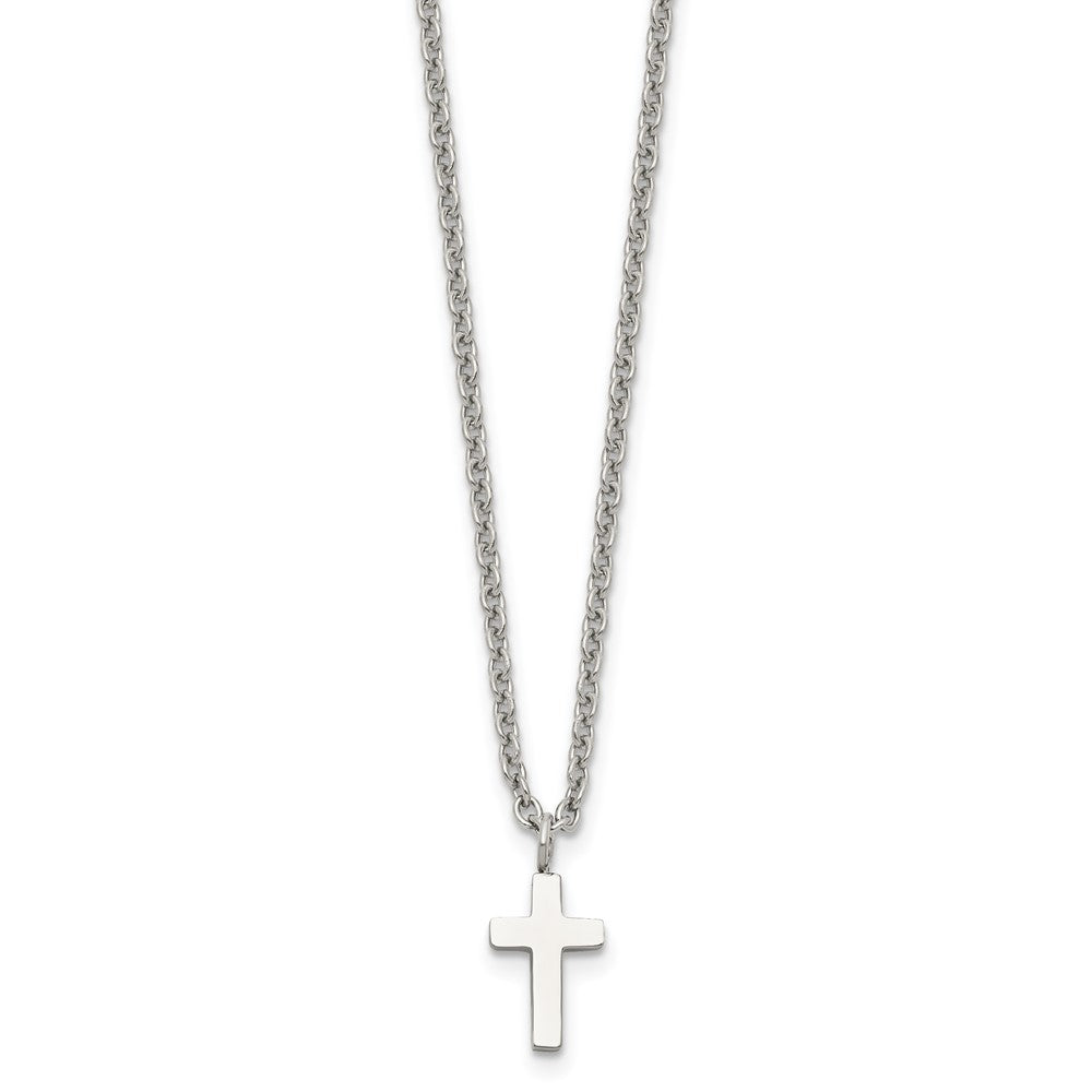 Chisel Stainless Steel Polished 11mm Cross Pendant on an 18 inch Cable Chain Necklace, 18 x 7.41 mm