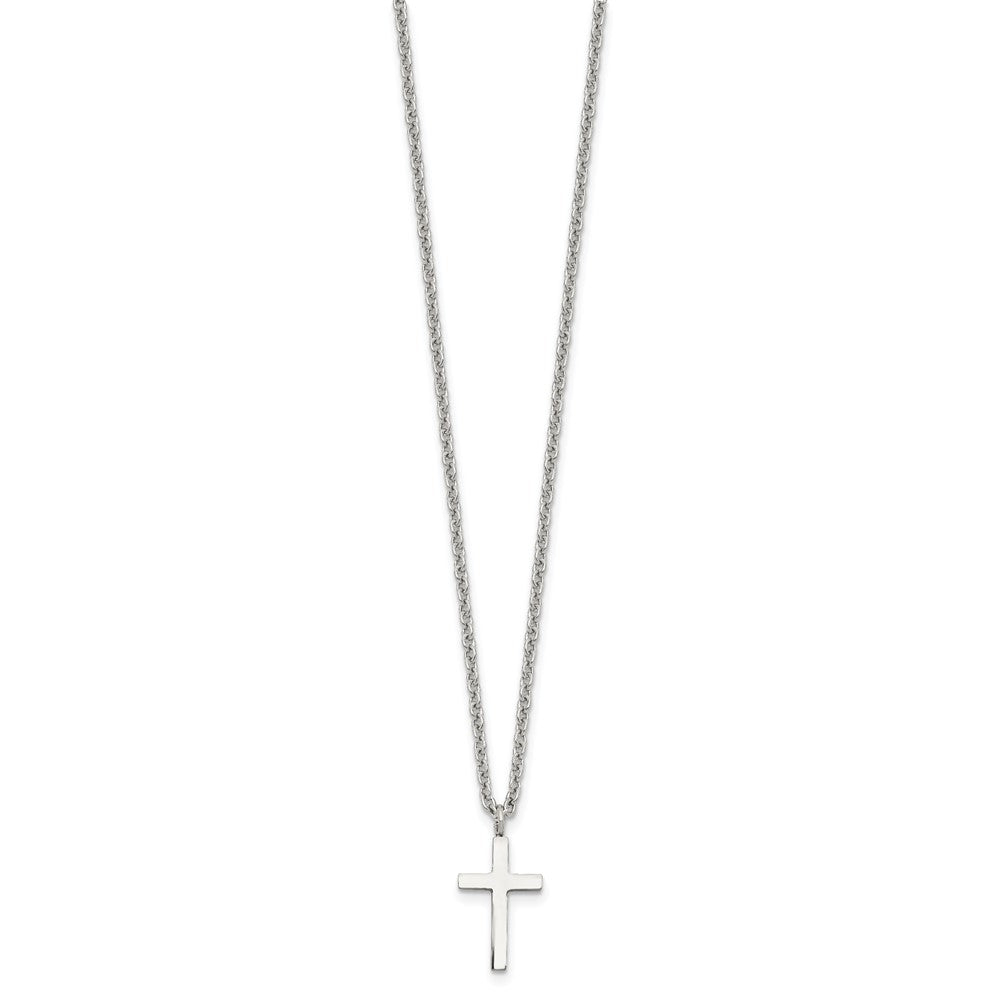 Chisel Stainless Steel Polished 16mm Cross Pendant on an 18 inch Cable Chain Necklace, 18 x 10.66 mm