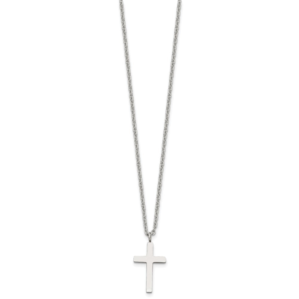 Chisel Stainless Steel Polished 20mm Cross Pendant on an 18 inch Cable Chain Necklace, 18 x 13 mm
