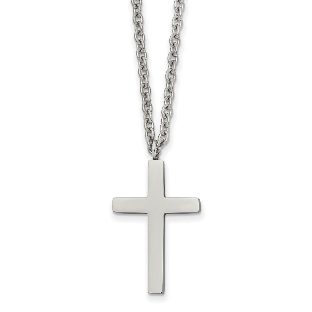 Chisel Stainless Steel Polished 25mm Cross Pendant on an 18 inch Cable Chain Necklace, 18 x 16.11 mm