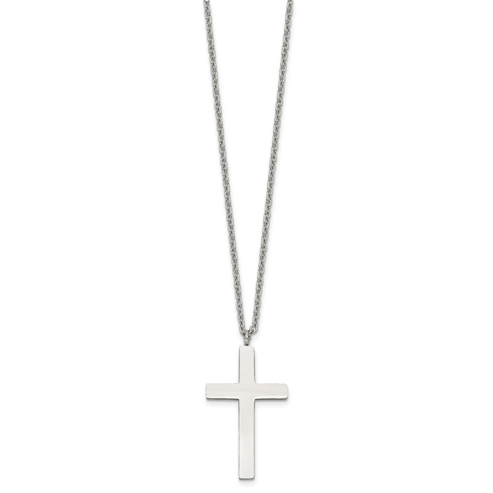 Chisel Stainless Steel Polished 35mm Cross Pendant on an 18 inch Cable Chain Necklace, 18 x 19.48 mm