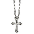 Chisel Stainless Steel Antiqued and Polished Cross Slide on a 24 inch Curb Chain Necklace, 24 x 44.22 mm