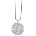 Stainless Steel Polished Flower Cut-out Large Circle 20 inch Necklace, 20 x 44.8 mm