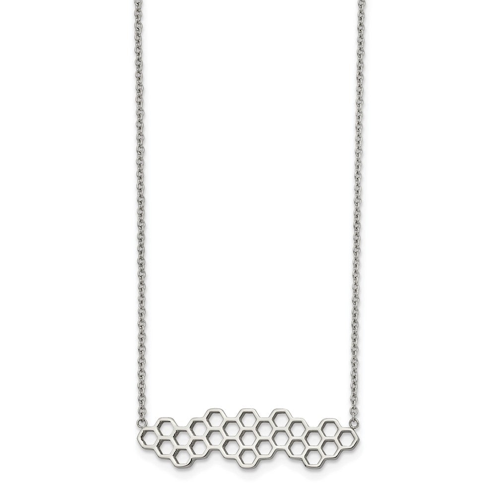 Chisel Stainless Steel Polished Honeycomb on a 17.75 inch Cable Chain with a 1.25 inch Extension Necklace, 19 mm