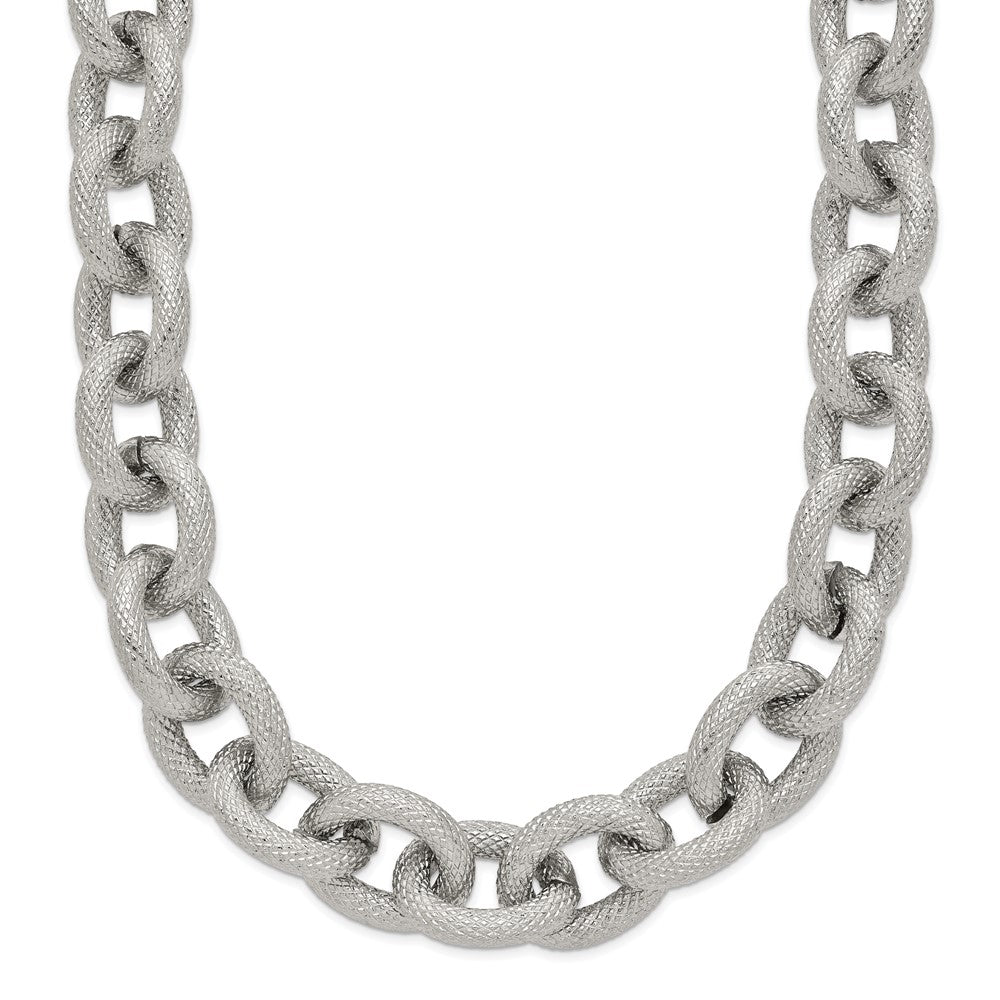Chisel Stainless Steel Polished and Textured Link 16.5 inch Necklace, 18.5 x 12 mm