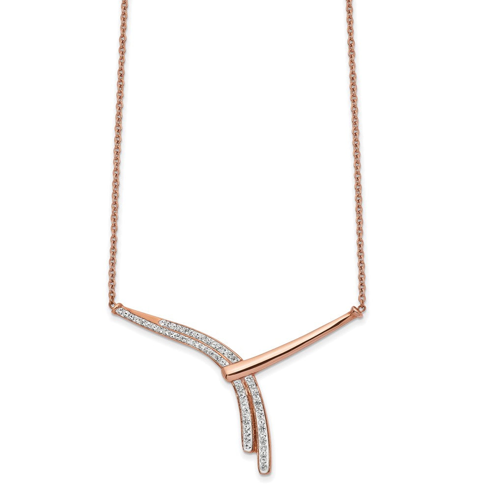 Chisel Stainless Steel Polished Rose IP-plated Preciosa Crystal Bar on a 17.75 inch Cable Chain with a 2 inch Extension Necklace, 19.75 mm