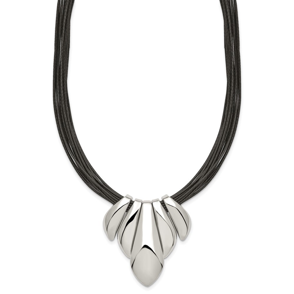 Stainless Steel Polished Multi Strand 17in w/2 ext Wax Cord Necklace, 19 mm