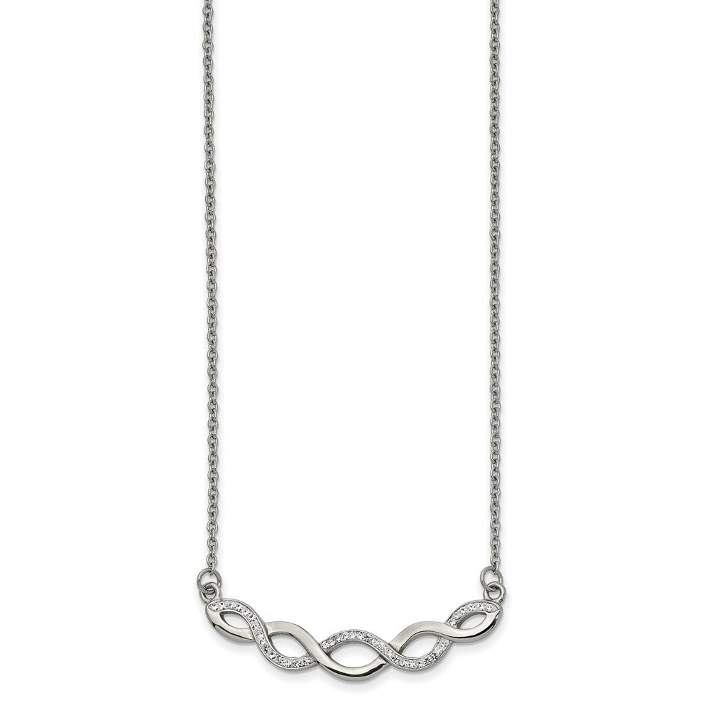 Chisel Stainless Steel Polished with Preciosa Crystal Braided Bar on a 16.5 inch Cable Chain with a 2 inch Extension Necklace, 18.5 mm