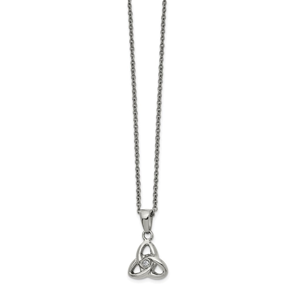 Chisel Stainless Steel Polished with Preciosa Crystal Trinity Knot Pendant on a 16 inch Cable Chain with a 1 inch Extension Necklace, 17 x 12.69 mm