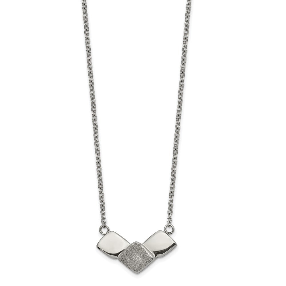 Chisel Stainless Steel Polished Laser cut Squares on a 15 inch Cable Chain with a 2.5 inch Extension Necklace, 17.5 mm