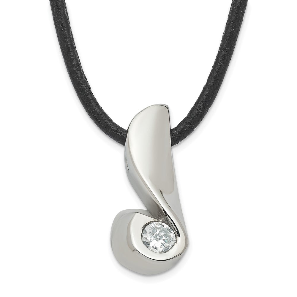 Stainless Steel CZ Pendant Necklace, 18 mm