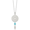Stainless Steel Polished Imit.Turquoise Dreamcatcher w/2in ext Necklace, 18 mm