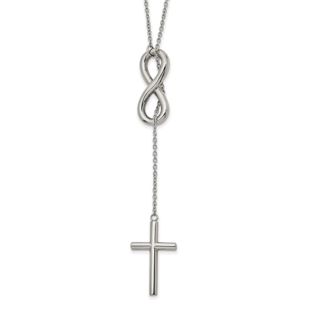Chisel Stainless Steel Polished Cross/Infinity Adjustable up to 25 inch Slipon Cable Chain Necklace, 25 x 16.54 mm
