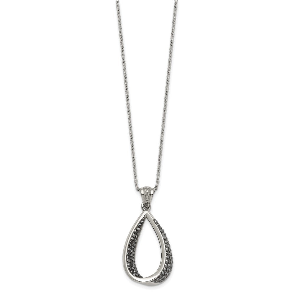 Stainless Steel  22in Polished Teardrop Black Preciosa Crystal Necklace, 22 mm