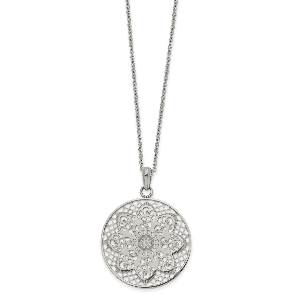 Chisel Stainless Steel Polished Cut-out Floral Pendant on a 22 inch Cable Chain Necklace, 22 x 34.8 mm