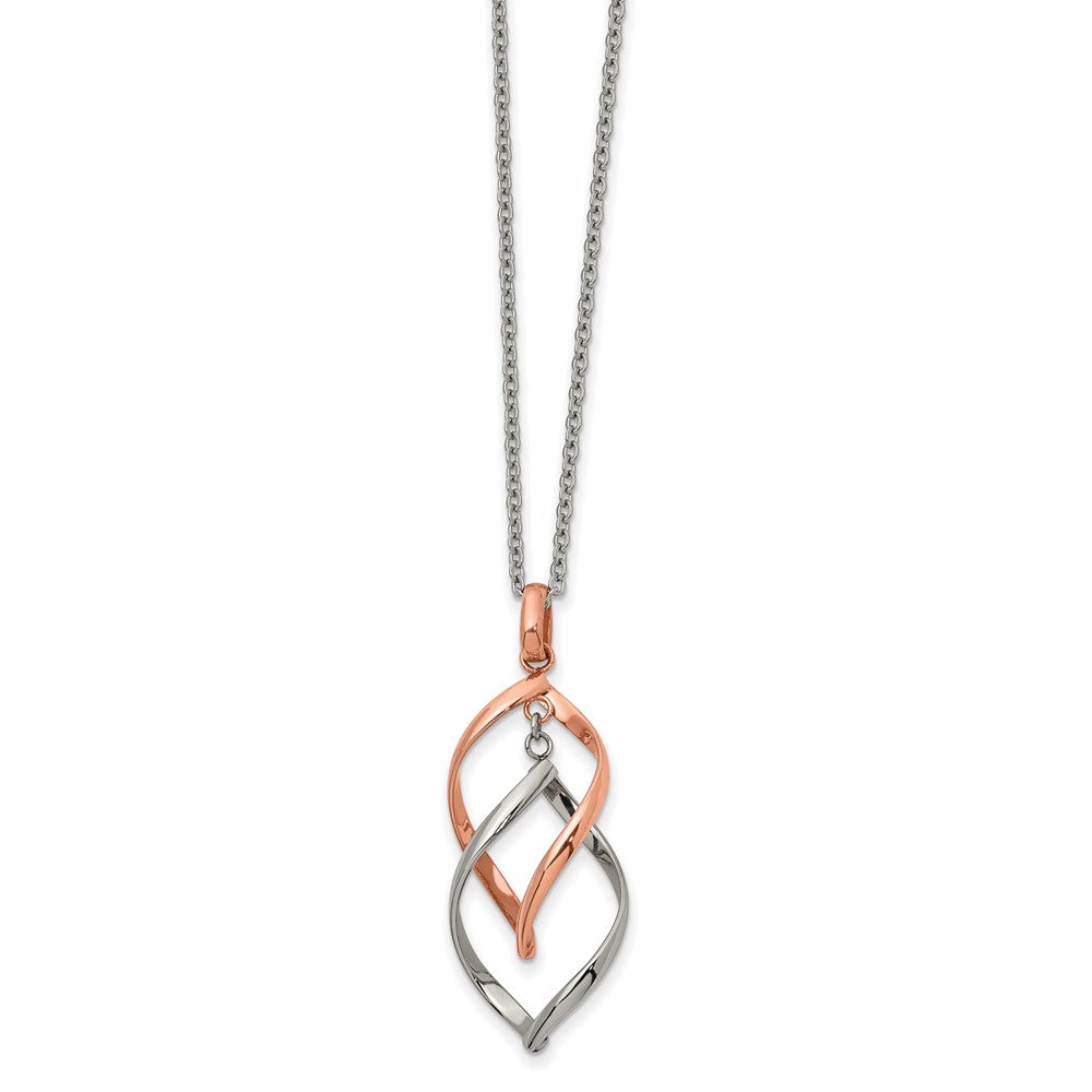 Chisel Stainless Steel Polished Rose IP-plated Twisted Pendant on a 16 inch Cable Chain with a 2 inch Extension Necklace, 18 x 15.2 mm