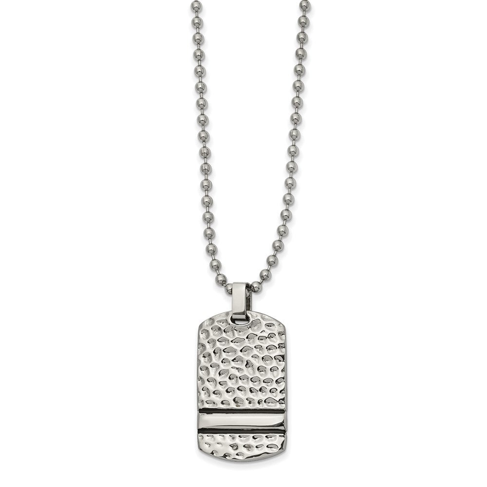 Chisel Stainless Steel Antiqued and Polished Hammered Reversible Dog Tag on a 22 inch Ball Chain Necklace, 22 x 18.19 mm