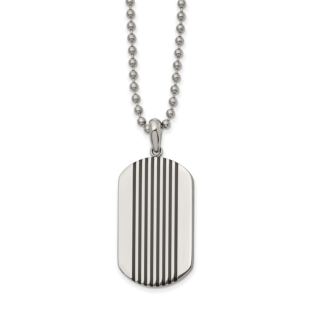 Chisel Stainless Steel Polished with Black Enamel Stripes Dog Tag on a 22 inch Ball Chain Necklace, 22 x 19.88 mm