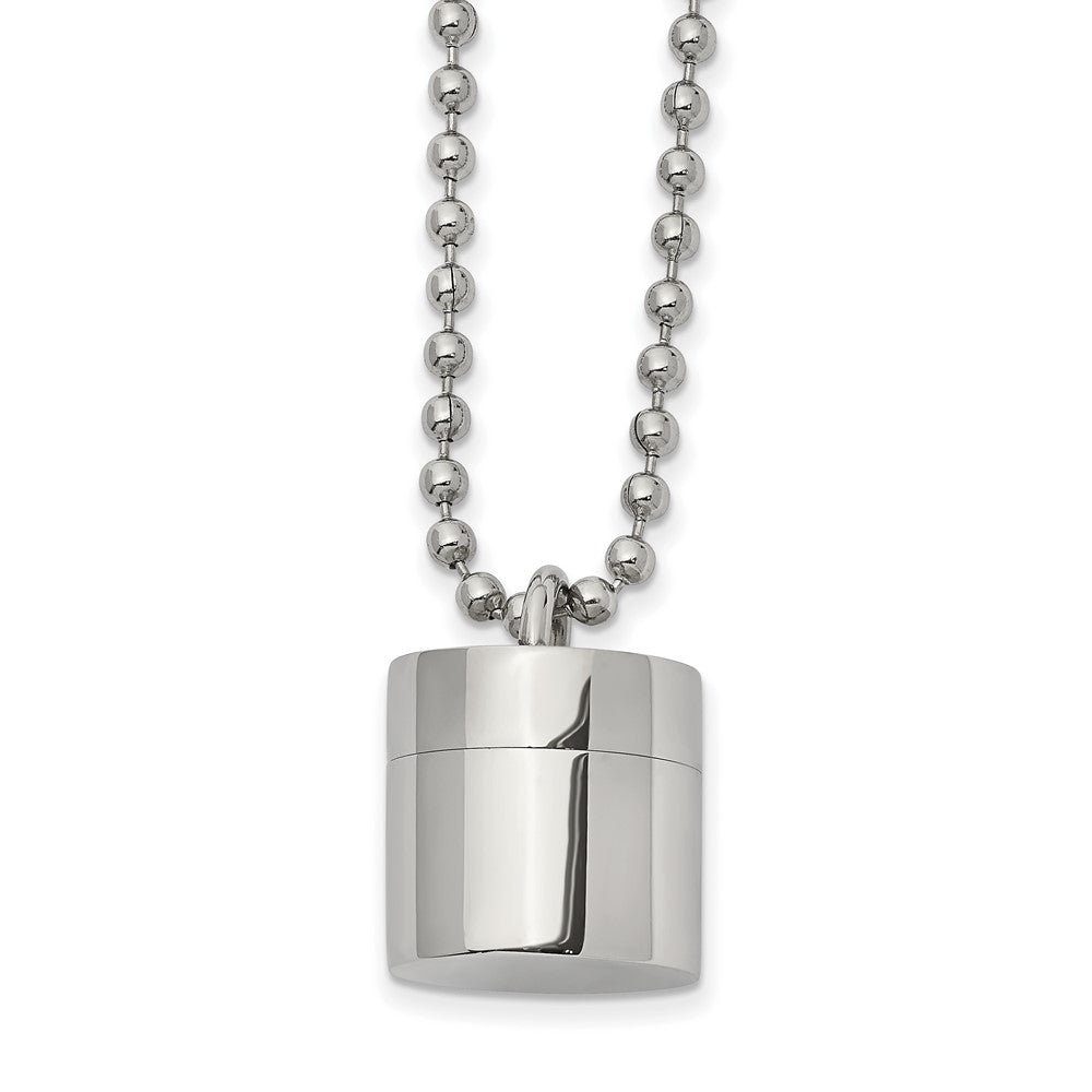 Chisel Stainless Steel Polished Capsule that Opens on a 22 inch Ball Chain Necklace, 22 x 15.02 mm