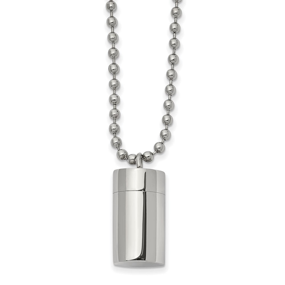 Chisel Stainless Steel Polished Capsule that Opens on a 22 inch Ball Chain Necklace, 22 x 10.97 mm